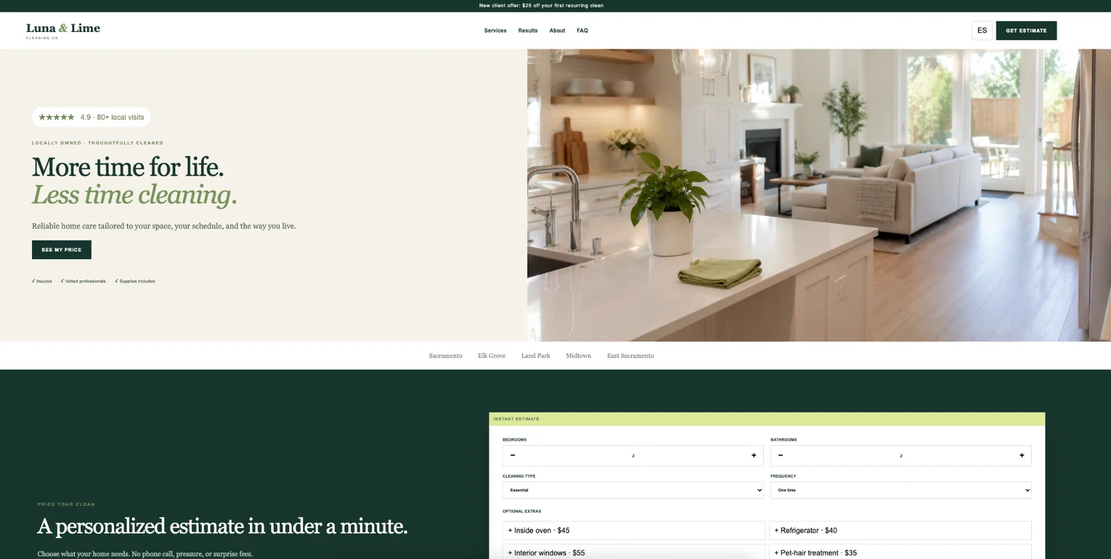 Luna and Lime cleaning website concept